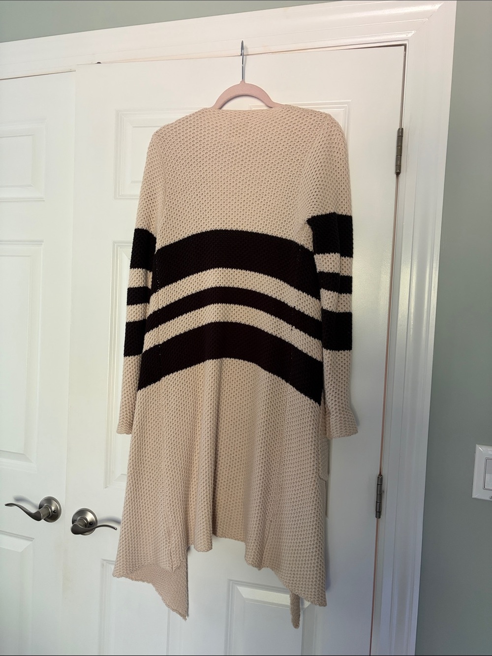 Chaser Cream and Black Striped Open Cardigan - Picture 4 of 4